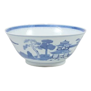 Large Chinese Export Porcelain Canton Blue and White Centerpiece Punch Bowl