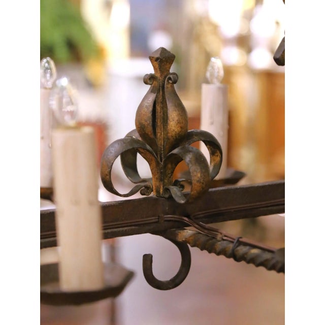 19th Century French Gothic Wrought Iron Eight-Light Chandelier With Gilt Accents For Sale - Image 9 of 11