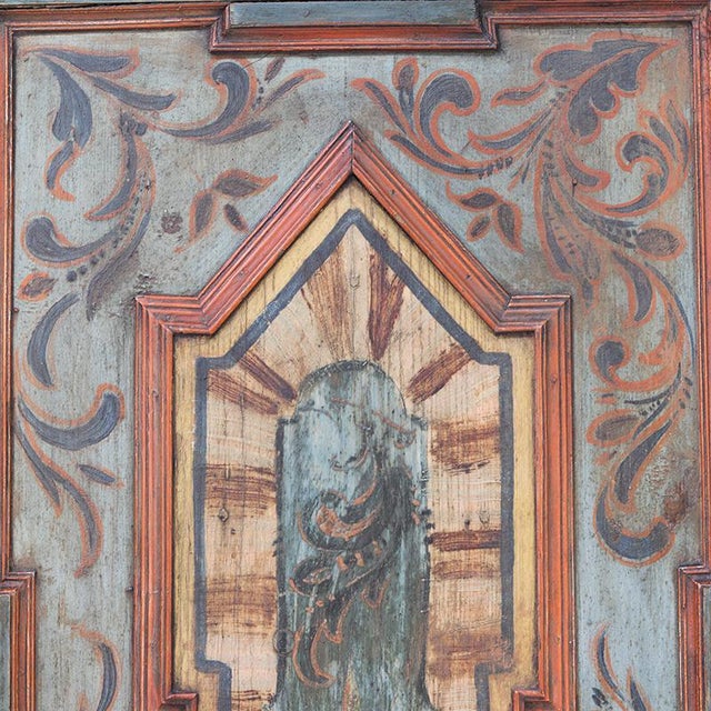 Wood Folk Art Rustic Farmhouse Painted Bridal Cabinet, 1798 For Sale - Image 7 of 14