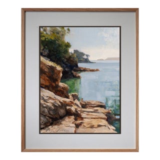 Contemporary Summer Rocks and Sea Plein Air by Jon Doran | Oil on Panel Plein Air Sunlit Rocks and Sea For Sale
