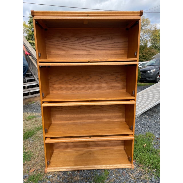 Vintage 4 Tier Barrister Golden Oak & Glass Front Cabinet Bookcase For Sale - Image 4 of 5