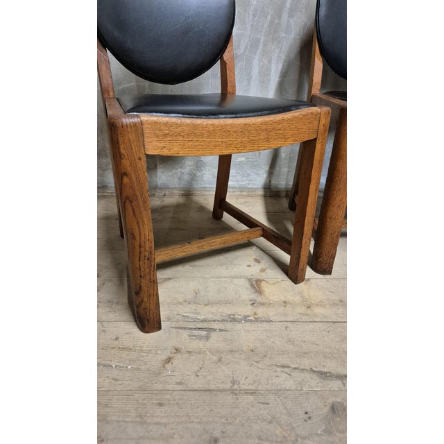 1940s Vintage Wooden Dining Chairs with Black Leather Upholstery, 1940s, Set of 4 For Sale - Image 5 of 17