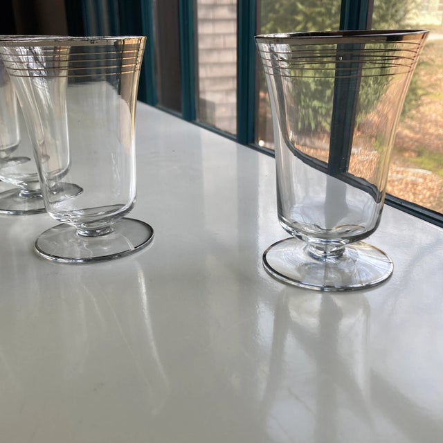 Vintage Clear Glass Silver Rim Parfait / Juice Glasses- Set of 6 For Sale In New York - Image 6 of 9