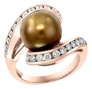 10 MM Chocolate Tahitian Pearl and Diamond Cocktail Ring 14 Karat Gold