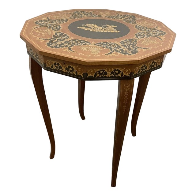 1960s Italian Marquetry Music Box Table For Sale