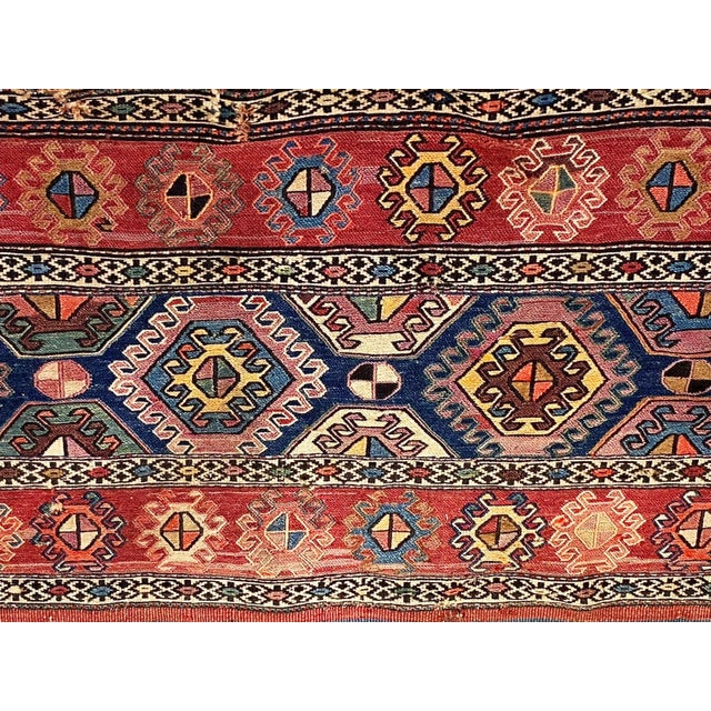 Tribal Antique and Rare Tribal Caucasian Kuba Kilim 5'42" by 3'42" For Sale - Image 3 of 6