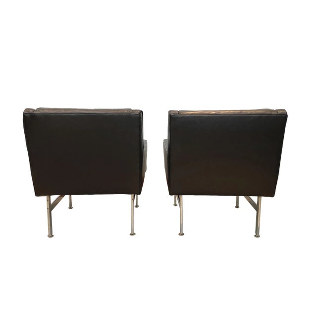 1970s Mid-Century Lounge Chairs-Chrome Base-Newly Upholstered in Italian Leather - a Pair For Sale - Image 5 of 6
