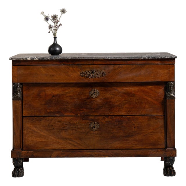 Antique French Empire Chest of Drawers With Marble Top, Circa 1820 For Sale