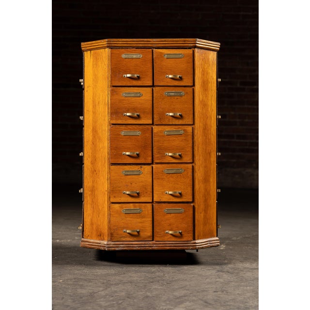 Early 20th Century Oak 40-Drawer Revolving Parts Cabinet For Sale - Image 4 of 16