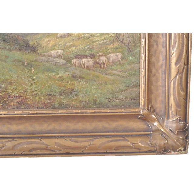 Textile "Landscape With Sheep" by Daniel Folger Bigelow (American, 1823-1910) Oil on Canvas For Sale - Image 7 of 8