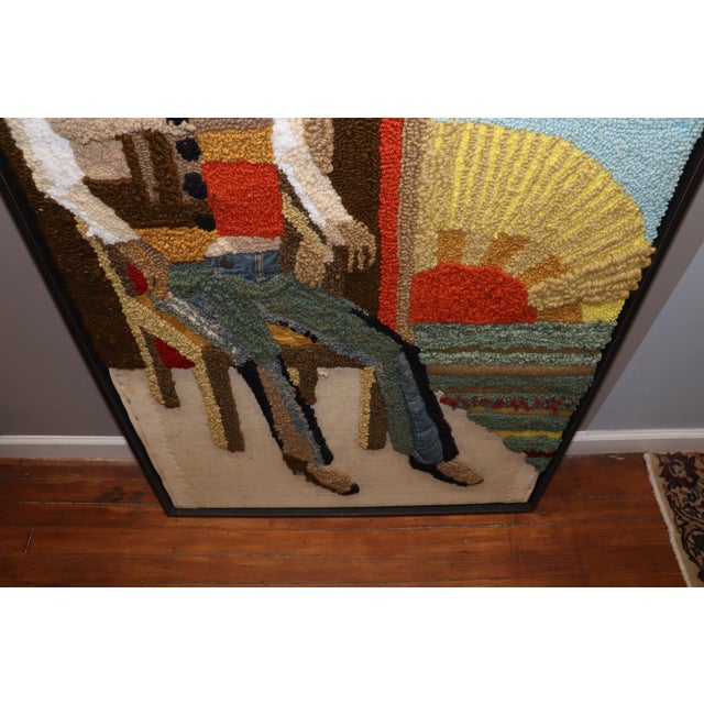 Contemporary 1930s Framed American Hook Rug Wall Hanging For Sale - Image 3 of 6