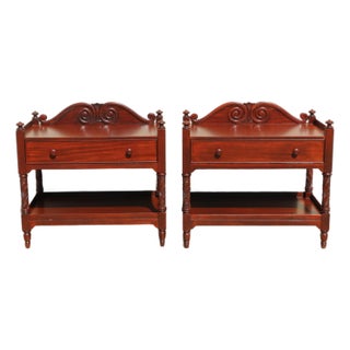 Pair of Ralph Lauren Mahogany British Colonial Two-Tier Nightstands / Side Tables For Sale