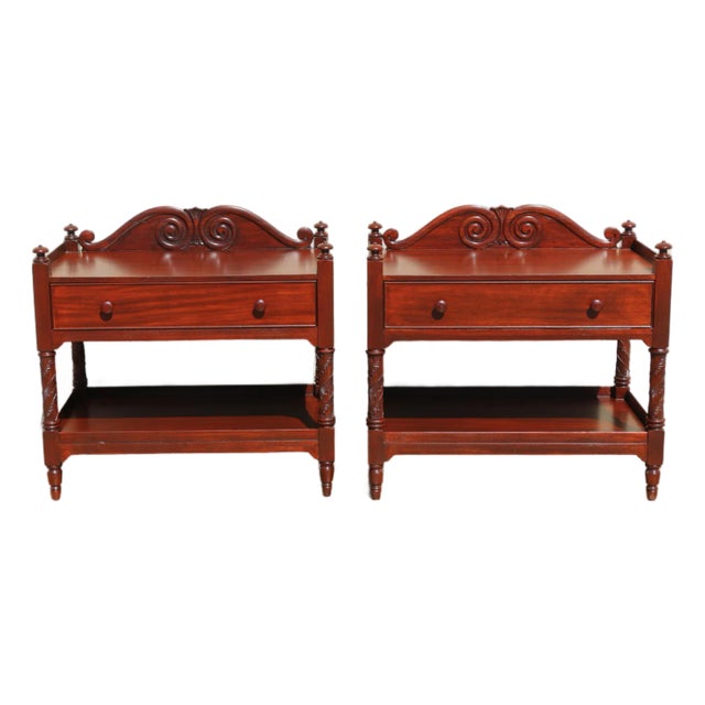Pair of Ralph Lauren Mahogany British Colonial Two-Tier Nightstands / Side Tables For Sale