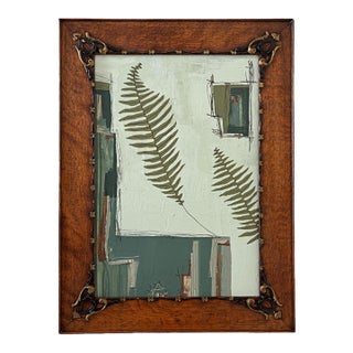 “Cabin Fern" Green Abstract Art in Antique Frame, Transitional Living Room Art by JTS For Sale