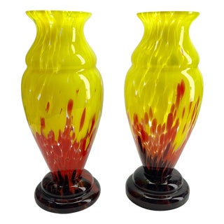 Art Deco Vases in Layered Glass by Henri Heemskerk, 1933, Set of 2 For Sale