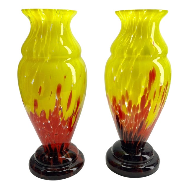 Art Deco Vases in Layered Glass by Henri Heemskerk, 1933, Set of 2 For Sale