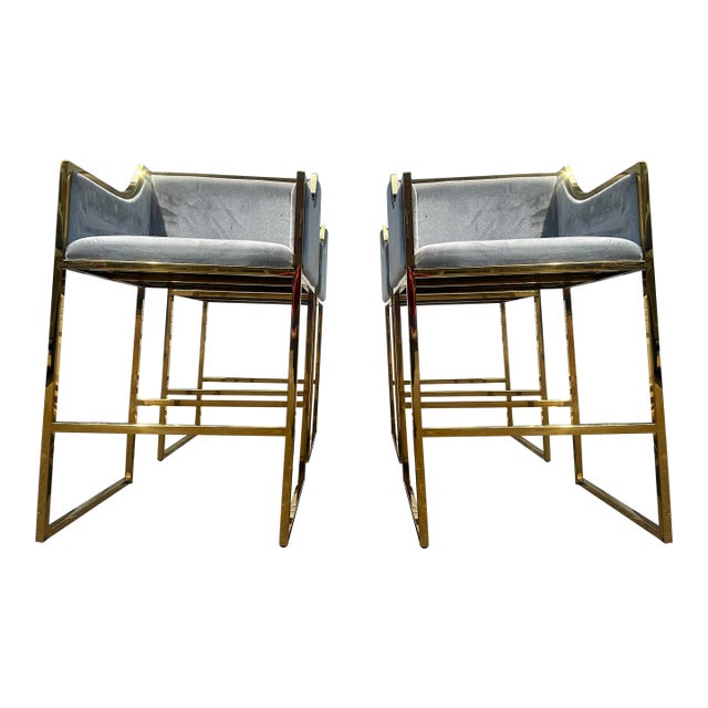 Set of 4 Erin Counter Chairs in Gray Velvet & Polished Gold – Statements by J For Sale