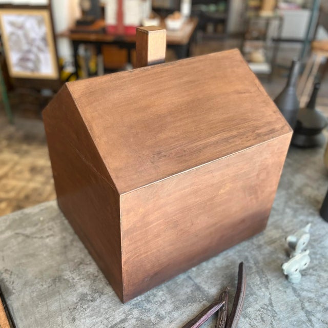 One of a kind minimalist house sculpture is attributed to artist Peter Shire. Using heavy-gauge Corten steel with a...