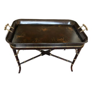 Wooden Tray Coffee Table With Chinoiserie Detailing by Theodore Alexander For Sale