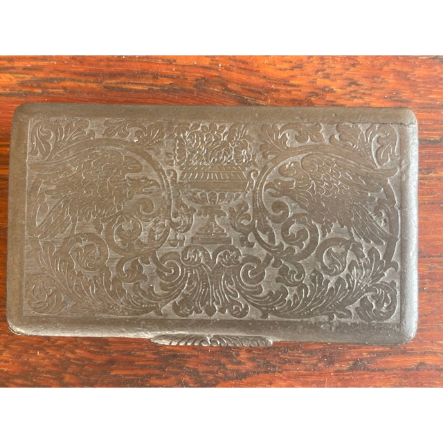 Antique Art Nouveau Early 1900's Eagle & Floral Silver Plated Snuff Box For Sale - Image 4 of 8