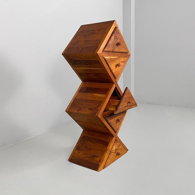 Italian Modern Geometric Wooden Chest of Drawers, 1980s For Sale - Image 11 of 15