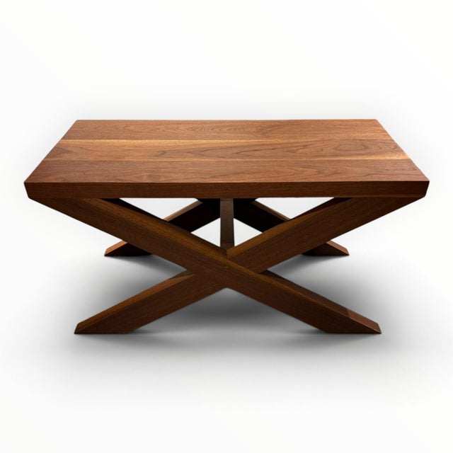 Modern Custom Teak X-Form Bench For Sale - Image 4 of 5