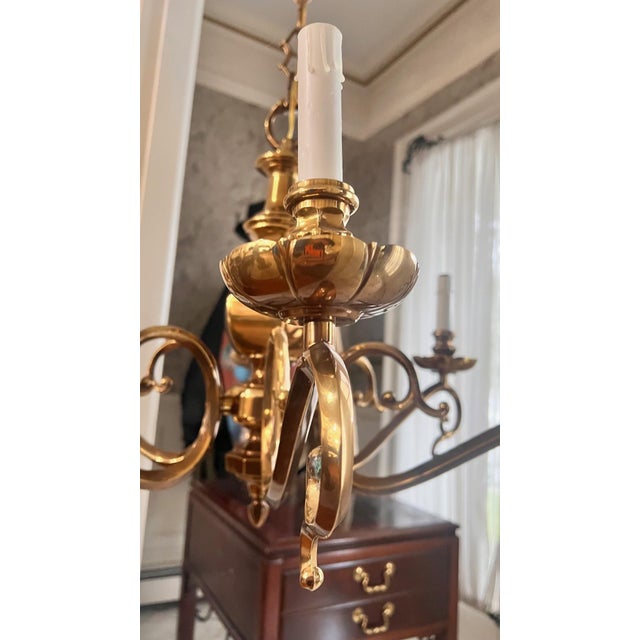 1980s 1980s 6 Arm Brass Chandelier For Sale - Image 5 of 8