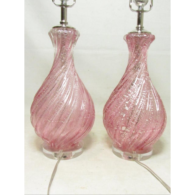 Pair of Vintage Rose Murano Glass Lamps For Sale - Image 11 of 18