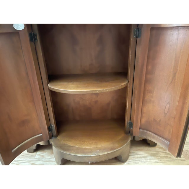 Vintage Baker Furniture Walnut Wood Demilune Console or Bar Cabinet For Sale In New York - Image 6 of 8