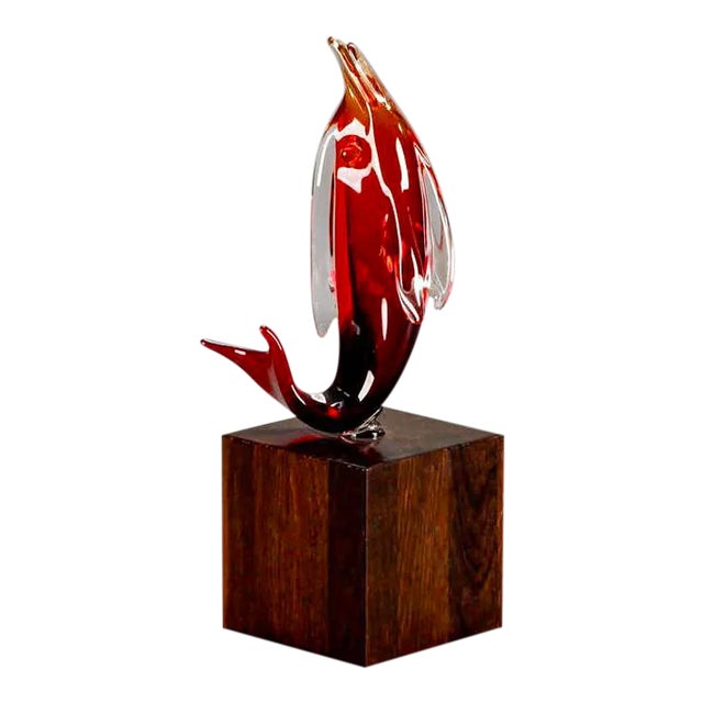 Ermanno Nasen Cenedese Red Murano Glass Dolphin on Stand For Sale