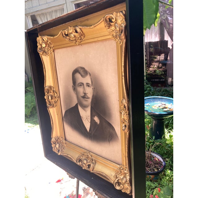 Late 19th Century Large Antique Gold Frame With Antique Print of a Distinguished Man For Sale - Image 5 of 11