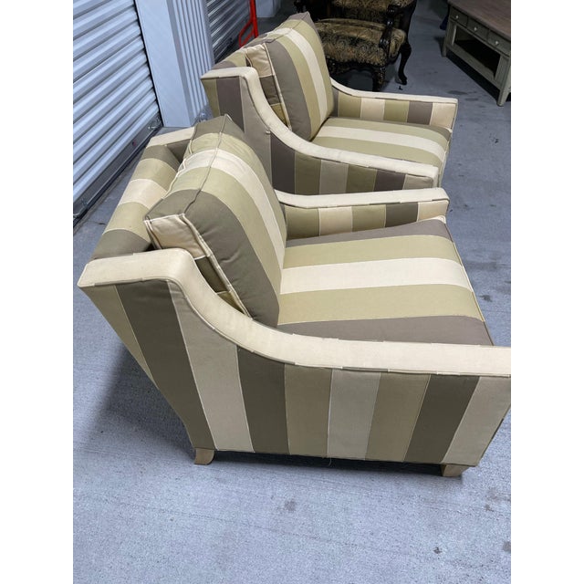 Early 21st Century Pair of Tailored Club Chairs Upholstered in a Stripe Fabric, 21st Century For Sale - Image 5 of 8