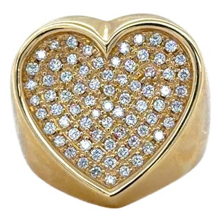Diamond Pave Heart Ring 18k Yellow Gold, Size 5 For Sale
