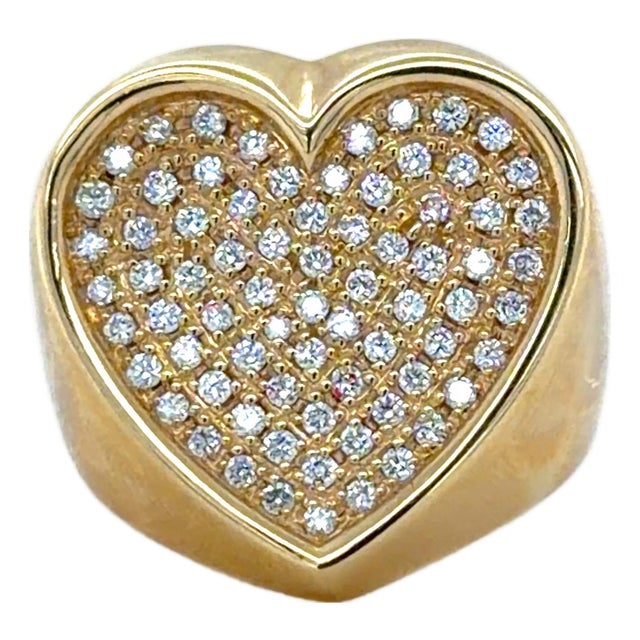 Diamond Pave Heart Ring 18k Yellow Gold, Size 5 For Sale