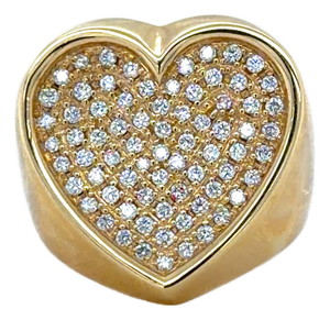 Diamond Pave Heart Ring 18k Yellow Gold, Size 5