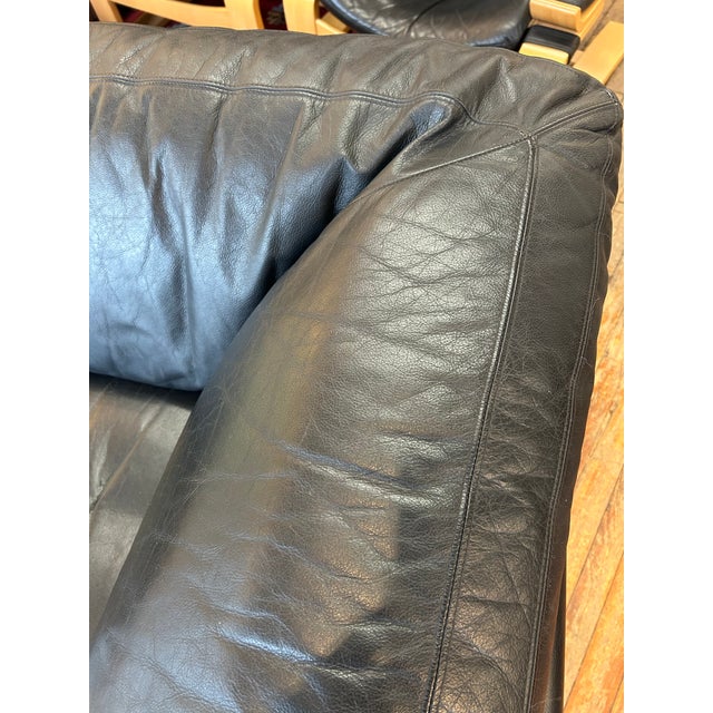 Scandinavian Midcentury Modern Black Leather Sofa by Stouby For Sale - Image 12 of 17