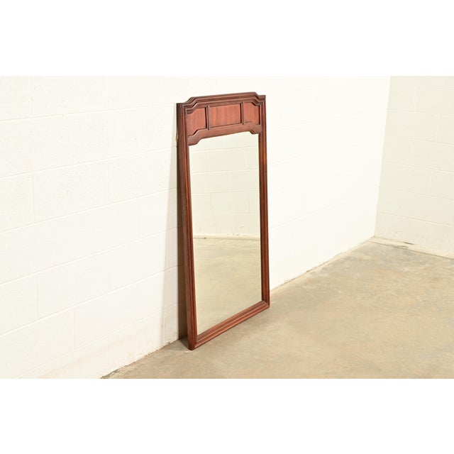 Thomasville Thomasville Mid-Century Modern Hollywood Regency Campaign Carved Walnut Framed Wall Mirror, 1970s For Sale - Image 4 of 14