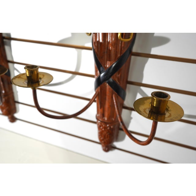 Metal Pair Maitland Smith Regency Iron & Brass Candelabras For Sale - Image 7 of 10