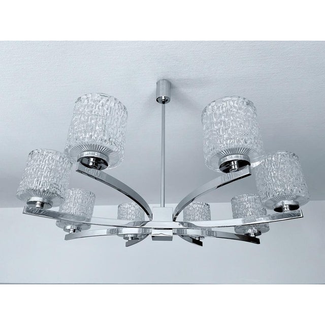 1970s Large Glass and Chrome Pendant Light from Kaiser-Leuchten, 1970s For Sale - Image 5 of 17