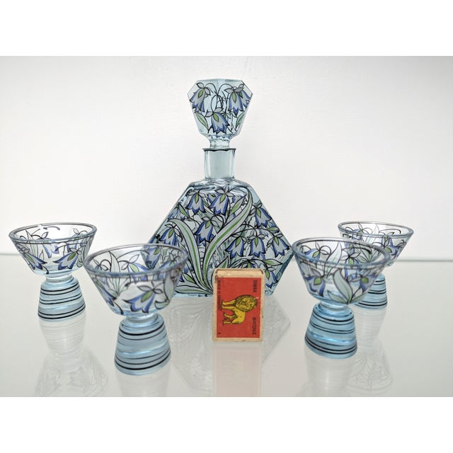 Vintage Art Deco Carafe with Glasses in Hand-Painted Crystal Glass, 1930, Set of 5 For Sale - Image 16 of 17