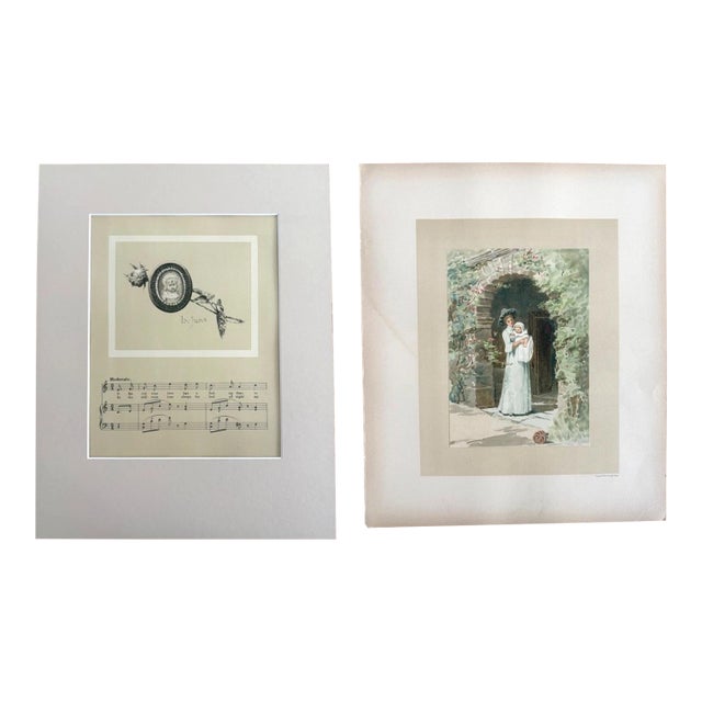 Antique 1888 Matted June Lullaby Print w/William Ladd Taylor Chromo on back EUC For Sale