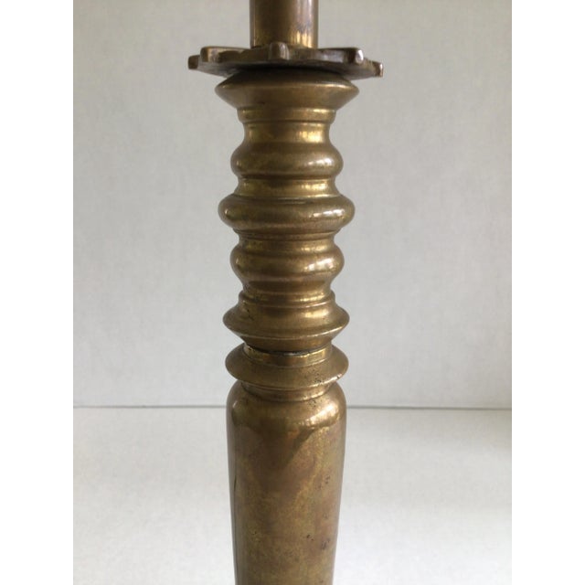 1930s Brass Candlestick Table Lamp With Spikes and Ball Feet at Base For Sale In New York - Image 6 of 10