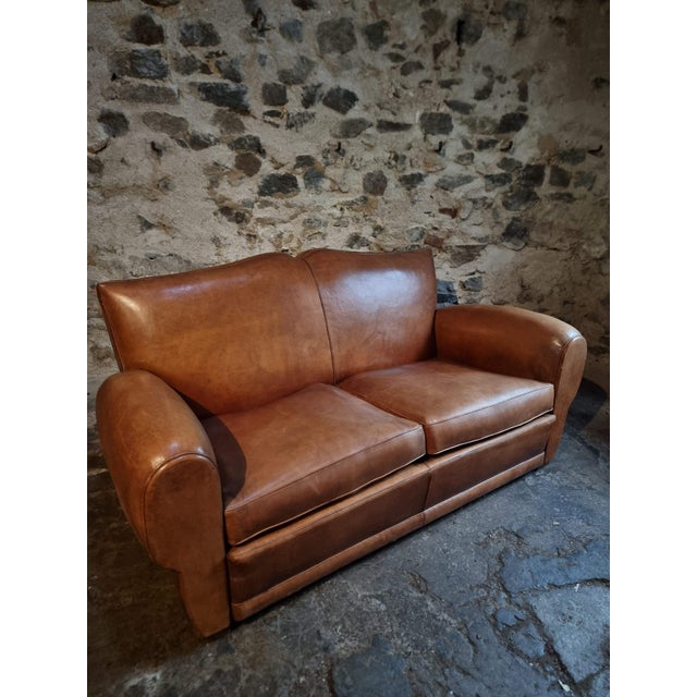 1950s Vintage Leather Moustache Sofa, France, 1940s-1950s For Sale - Image 5 of 17