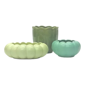 Mid 20th Century Fluted and Scalloped Mixed Greens Planters - Group of 3