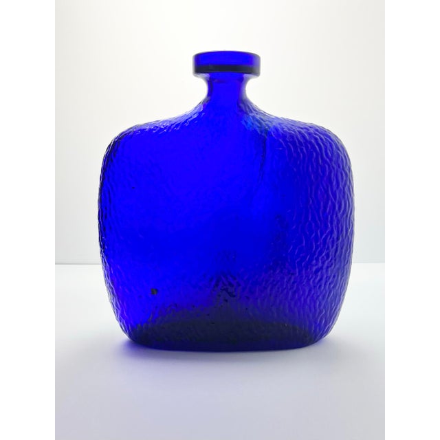 1980s Vintage Heavy Flask-Shaped Cobalt Blue Textured Vase Decanter Bottle 11” Good vintage condition. No chips, cracks,...