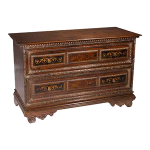 1990s Vintage Two Drawer Walnut Chest With Maple and Ebony Inlay