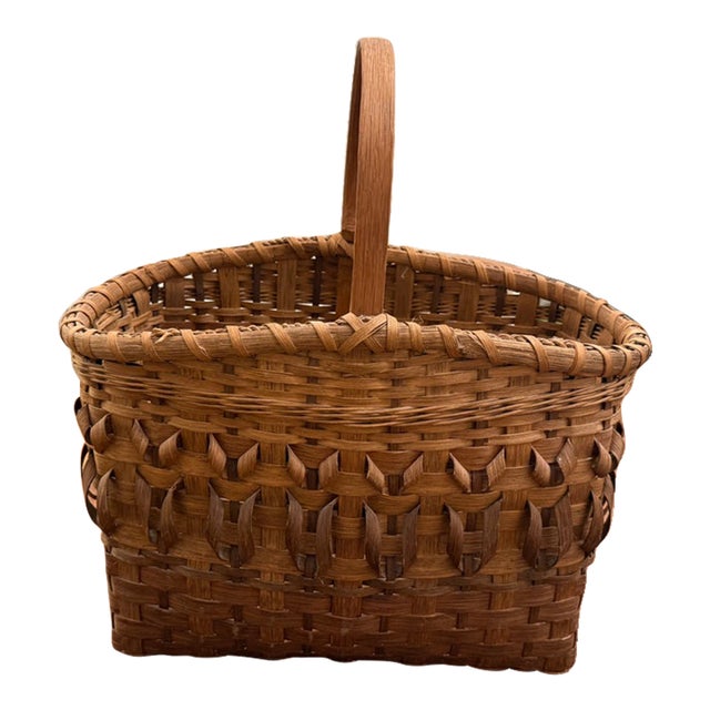 Antique or Vintage Folk Art Split-Wood or Splint Gathering Basket For Sale