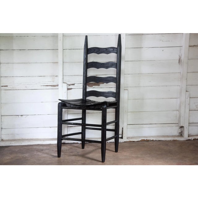 Antique Gothic Texas Americana oak ladderback chair given the full Shou-sugi-ban or Yakisugi (Japanese charring technique...