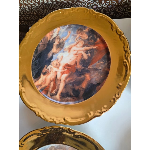 Six Old Master Renaissance Art Cabinet Plates With Gold Exterior Rims For Sale - Image 14 of 14