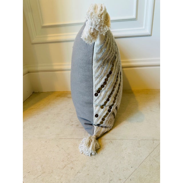 Textured Cotton and Brass Art Deco Pillow With Tassels For Sale - Image 9 of 12